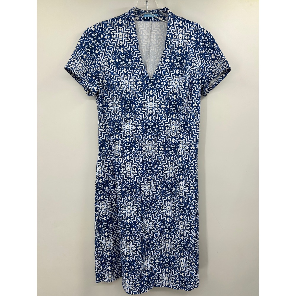 J.McLaughlin Wrinkle Free Geometric Print V-Neck Sheath Dress Short Sleeve S